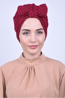 القوس الدانتيل بونيه الأحمر كلاريت - Hijab