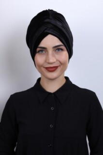 Velvet 3-Stripes Bonnet Black - 100283007 - Hijab