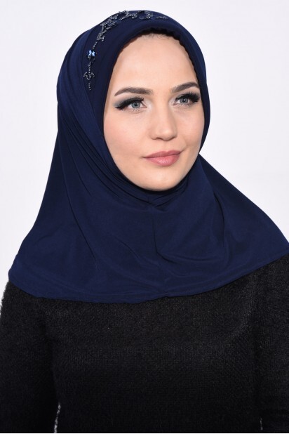 Hijab Paillettes Pratique Bleu Marine - Hijab