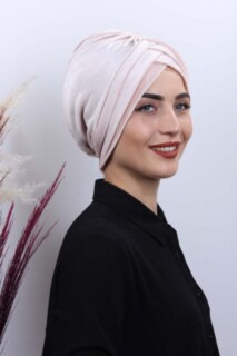 بونيه 3 خطوط مخملية بيج - Hijab