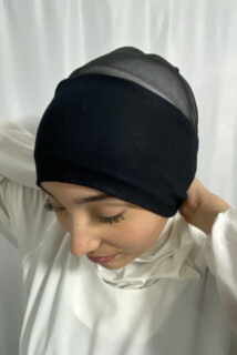 بونيه ربطة عنق بسيطة باللون الأسود - Hijab