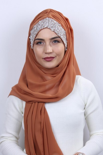 Stone Design Bonnet Shawl Taba - 100282977 - Hijab
