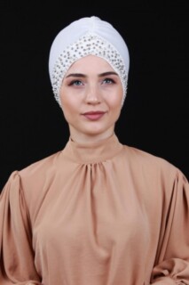حجر اللؤلؤ بونيه أبيض - Hijab