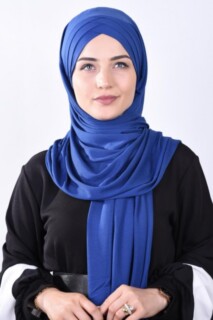 شال قطن ممشط بثلاثة خطوط أزرق - Hijab
