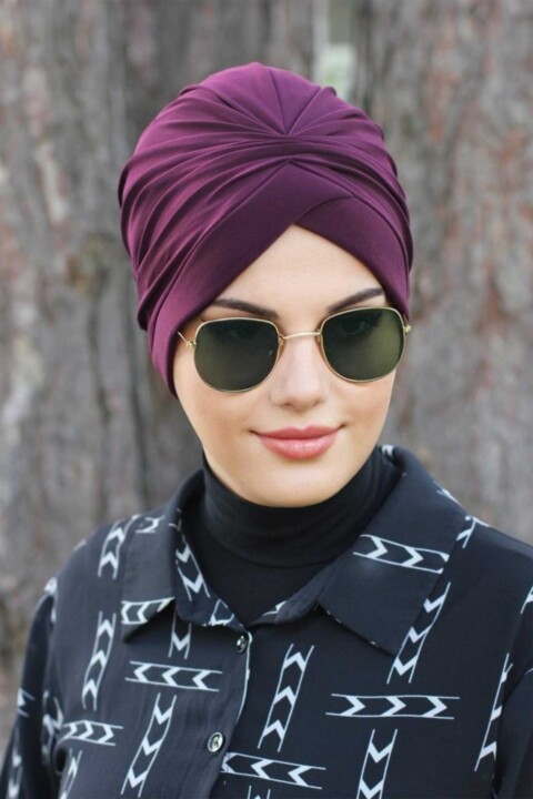 Bonnet croisé - Prune - Hijab
