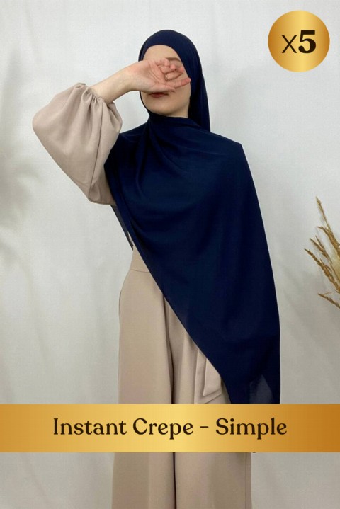 Hijab crêpe prêt à nouer, bandeau droit intégré - en box 5 pièces - Hijab