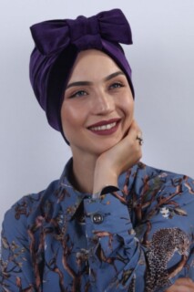 Velvet Bow Bonnet Purple - 100283033 - Hijab