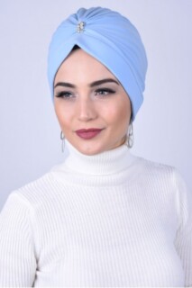 مرصعة بالجواهر من الوسط باللون الأزرق الفاتح - Hijab