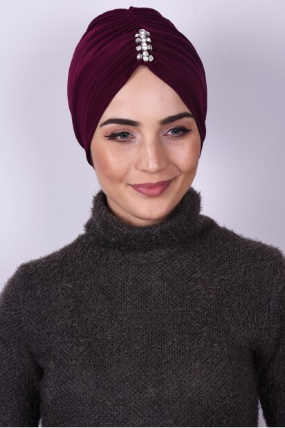 Stone Pleated Bonnet Plum - 100285035 - Hijab