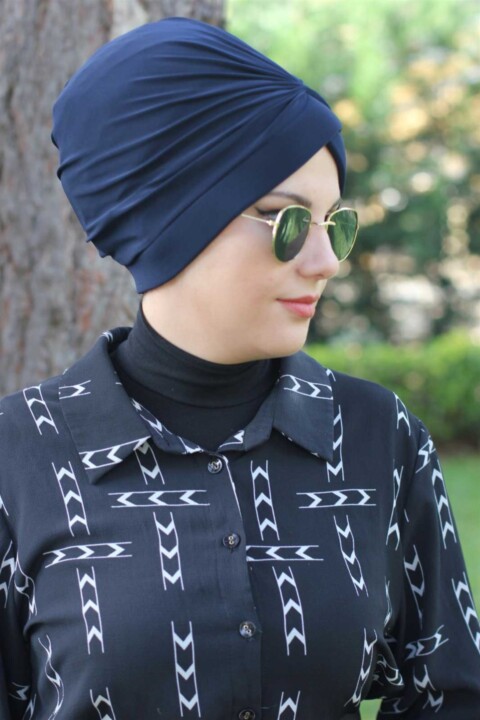 Cross Bonnet-Navy Blue - 100285708 - Hijab