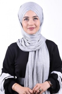Combed Cotton 3-Striped Shawl Gray Melange - 100285205 - Hijab