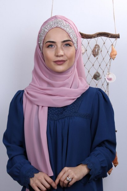 Châle Bonnet Stone Design Rose Poudré - Hijab