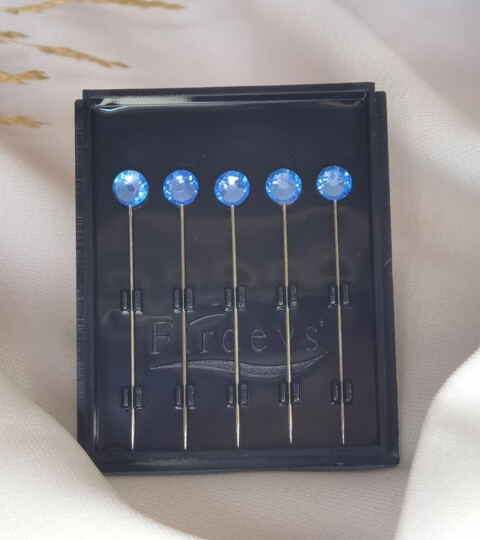 Crystal hijab pins Set of 5 Rhinestone Luxury Scarf Needles 5pcs pins - Bright Blue