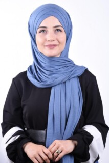 Combed Cotton 3-Striped Shawl Indigo - 100285209 - Hijab