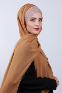 Glittery 3-Stripes Cross Shawl Mustard Yellow