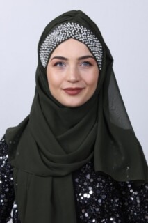 Stone Boneli Design Shawl Khaki Green - 100282964 - Hijab