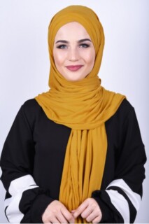 شال قطن ممشط 3 خطوط أصفر مسطردة - Hijab