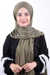 شال قطن ممشط 3 خطوط كاكي أخضر - Hijab