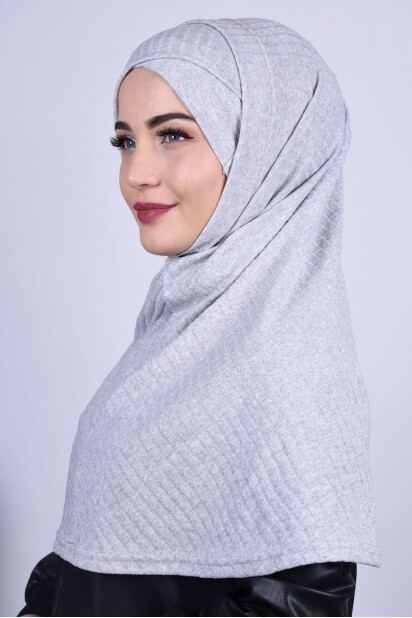 Cross Bonnet Knitwear Hijab Gray