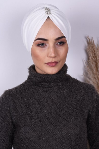 بونيه مطوي باللون الأبيض - Hijab
