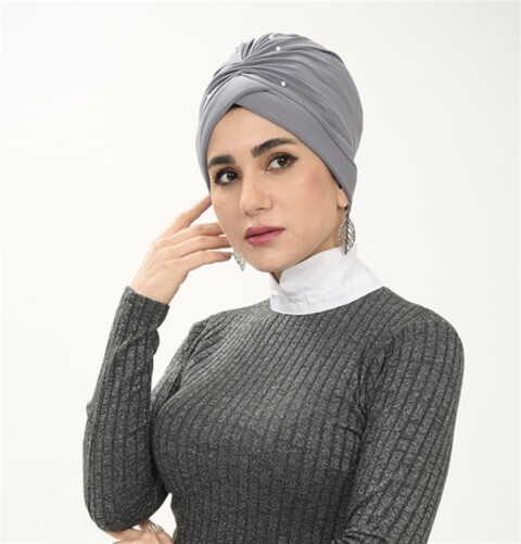 Cross Pattern Stone Bonnet-Grey - 100285707 - Hijab