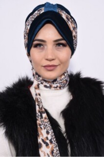 Velvet Scarf Hat Cap Petrol Blue - 100283107 - Hijab