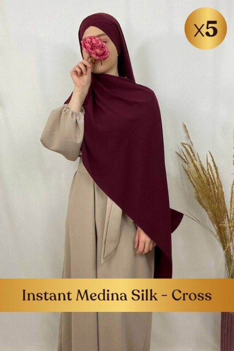 Hijab soie medine prêt à nouer, bandeau croisé intégré - en box 5 pièces - Hijab