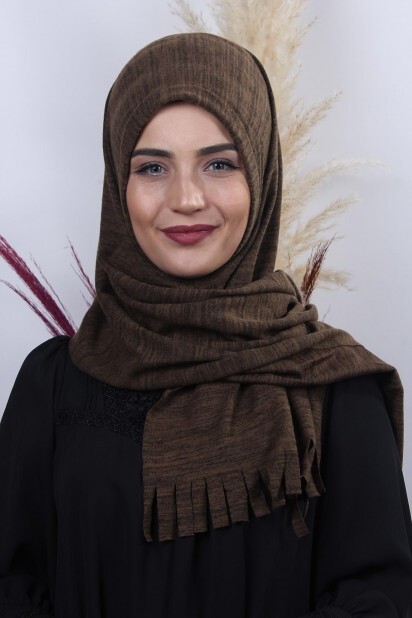 تريكو حجاب عملي شال بني ميلانج - Hijab
