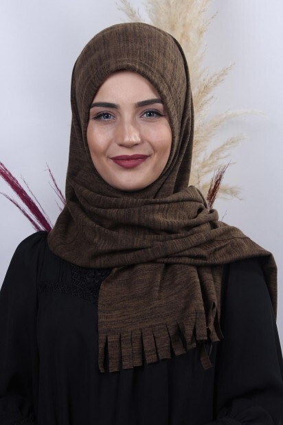 Knitwear Practical Hijab Shawl Brown Melange - 100282920 - Hijab