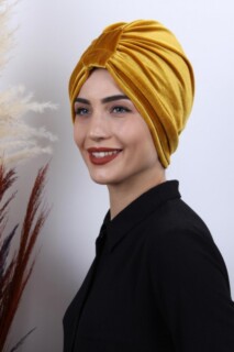 Velvet 3-Stripes Bonnet Mustard Yellow - 100283008 - Hijab