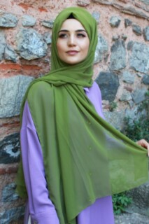 شال شيفون سادة اخضر زيتى - Hijab
