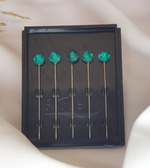 Crystal hijab pins Set of 5 Rhinestone Luxury Scarf Needles 5pcs pins - Green - 100298891 - Hijab