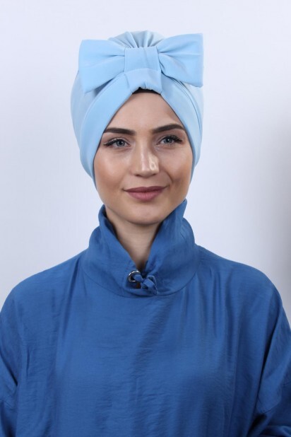 Bonnet Double Face Bleu Bébé avec Noeud - Hijab