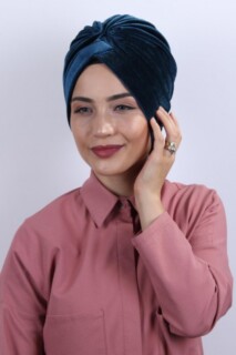 Velvet Nevru Bonnet Petrol Blue - 100283084 - Hijab