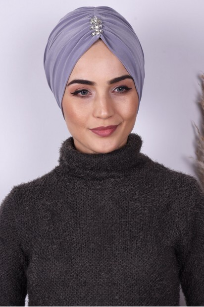 بونيه مطوي باللون الرمادي - Hijab