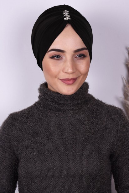 بونيه مطوي باللون الأسود - Hijab
