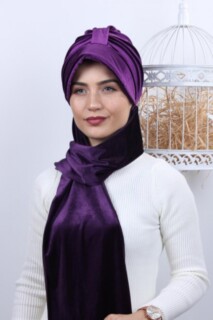 Velvet Shawl Hat Bonnet Purple - 100283137 - Hijab