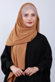 Glittery 3-Stripes Cross Shawl Mustard Yellow - 100285572 - Hijab