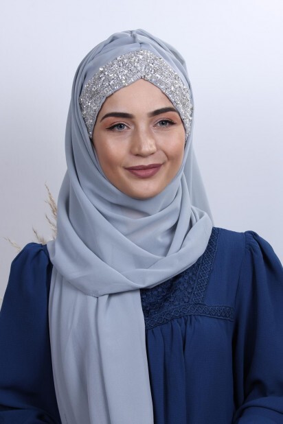 Châle Bonnet Stone Design Gris Argenté - Hijab
