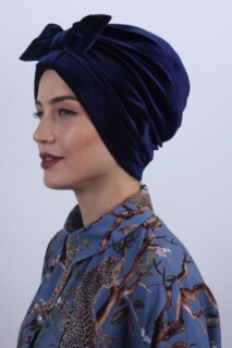 Velvet Bow Bone Navy Blue - 100283032 - Hijab