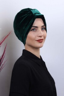 بونيه 3 خطوط مخملية الزمرد الأخضر - Hijab