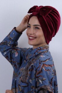 Velvet Bow Bone Claret Red - 100283031 - Hijab