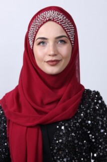Stone Boneli Design Shawl Claret Red - 100282957 - Hijab