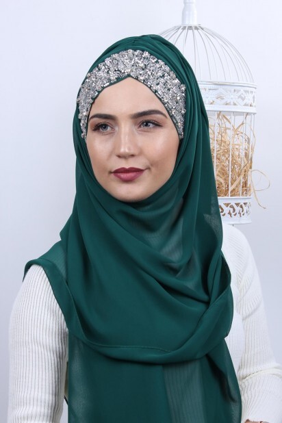 شال بتصميم حجر بونيه لون اخضر زمردي - Hijab