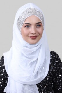 Stone Bonnet Design Shawl White - 100282961 - Hijab
