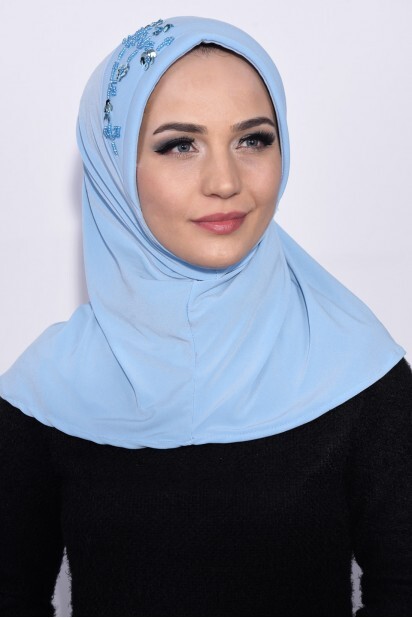 Hijab Paillettes Pratique Bleu Bébé - Hijab