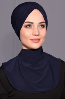 Col Hijab Bouton Pression Bleu Marine - Hijab