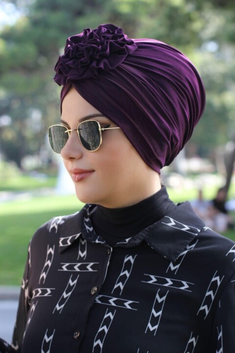 Rose Bonnet-Prune Double Face - Hijab