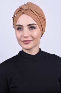 بونيه ملفوفة باللؤلؤ تان - Hijab