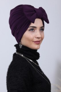 Bonnet Bidirectionnel Violet Avec Noeud Rempli - Hijab